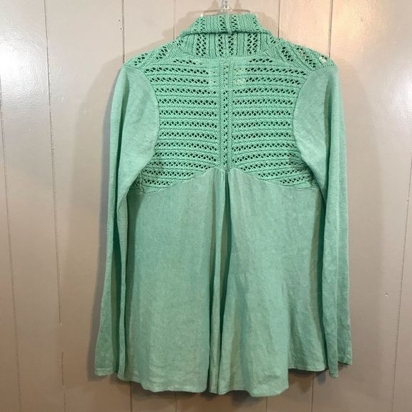 Angel of the North Anthro Linen Blend Green Open Lightweight Cardigan Sweater S - Picture 8 of 9
